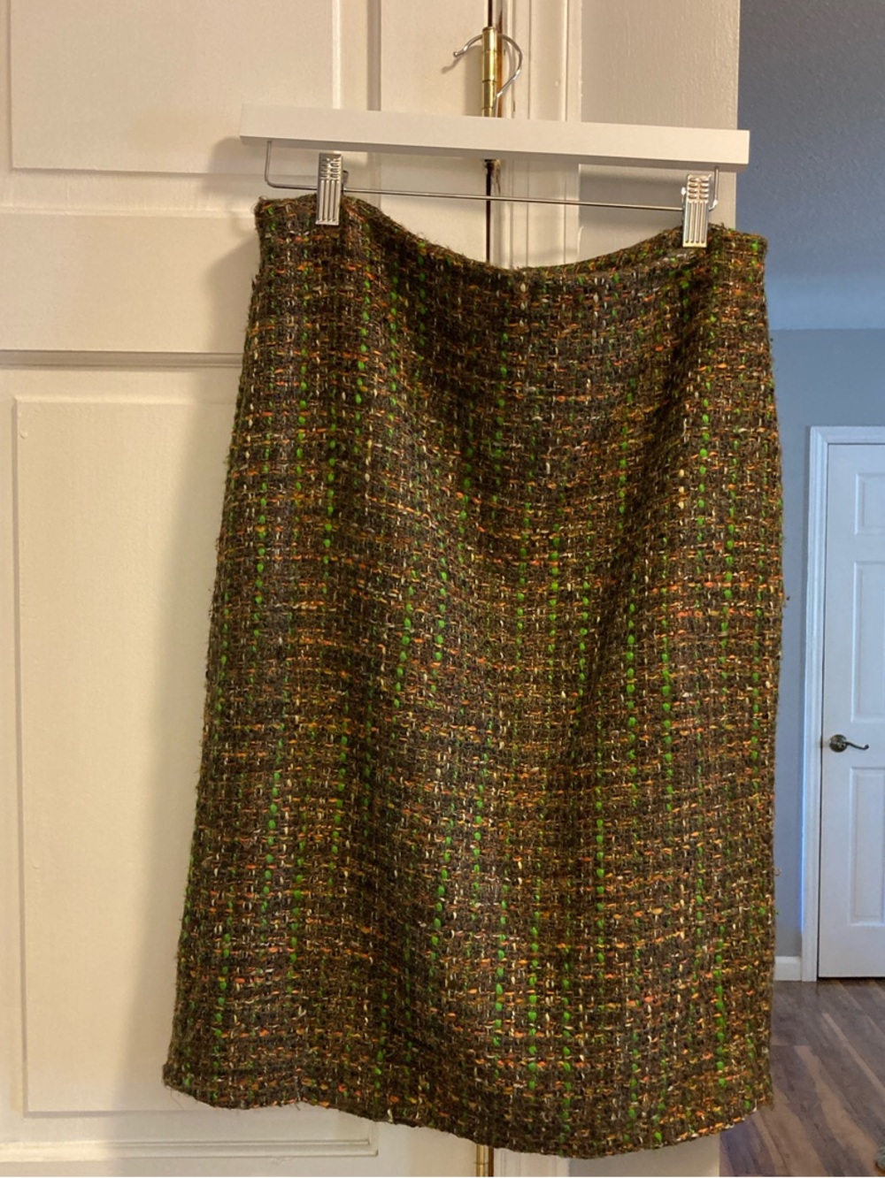 Talbots Olive Multi Tweed Midi Skirt